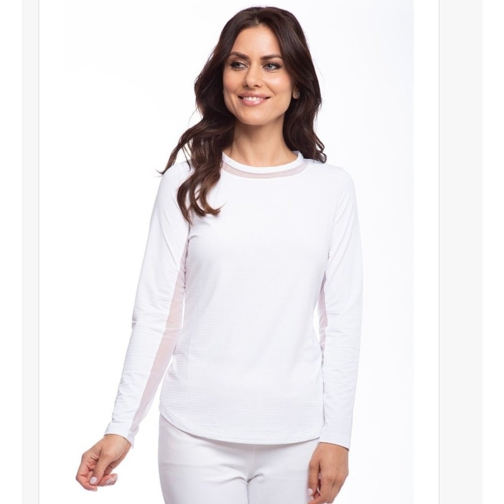 IBKUL Womens White IceFil UPF 50+ Long Sleeve Mesh Panel Sun Shirt Small